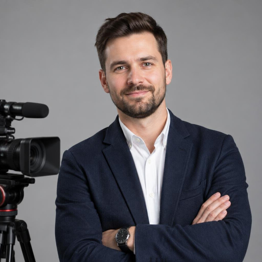 Studio portrait of a man, video producer